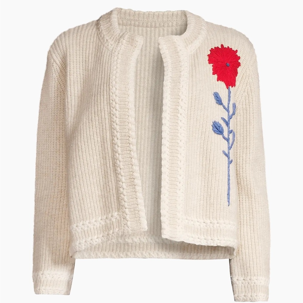 Frances Valentine Embroidered Cream Sweater with Red Floral Design size XL